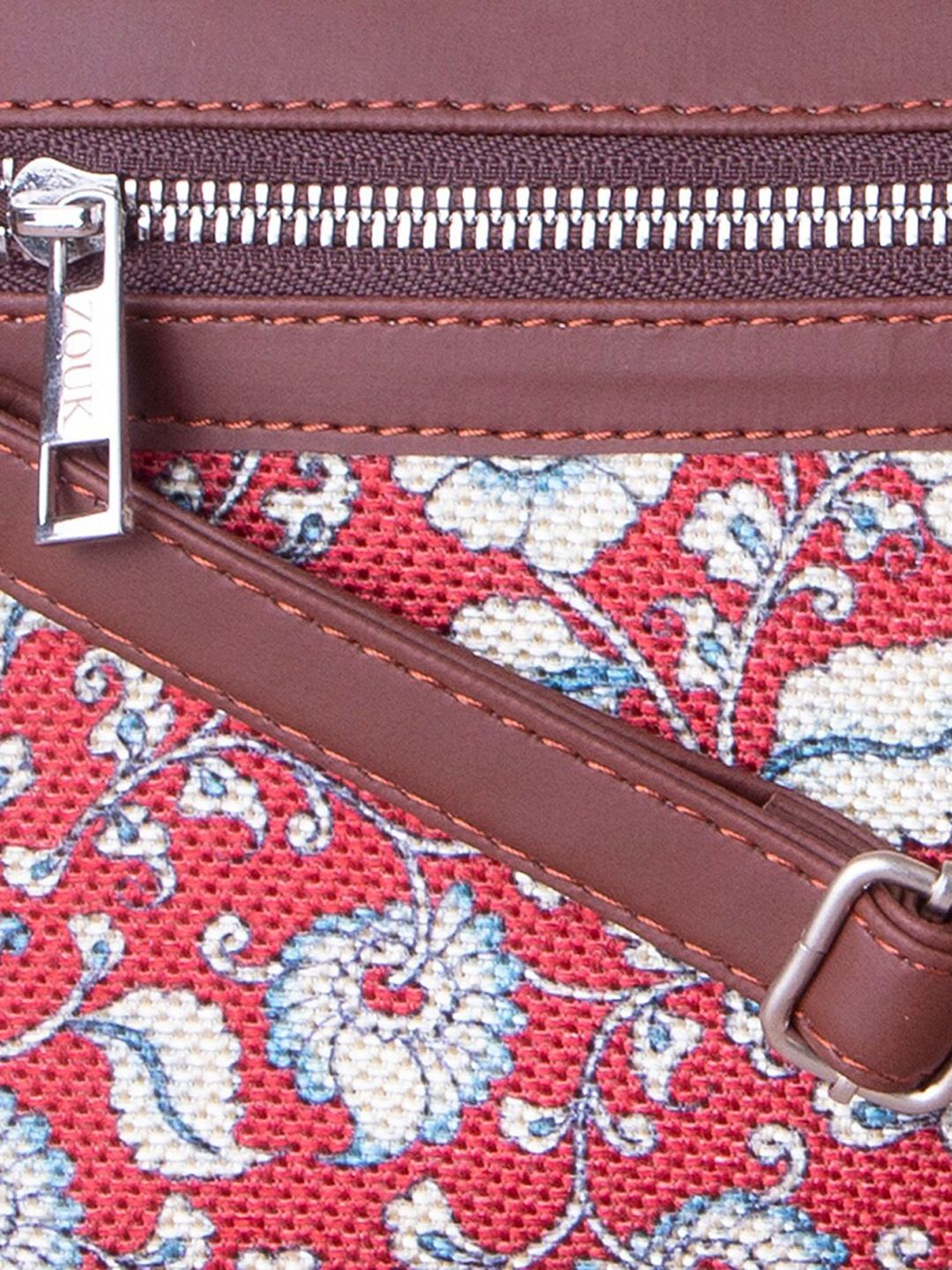 ZOUK Red Floral Printed Structured Kalamkari Sling Bag
