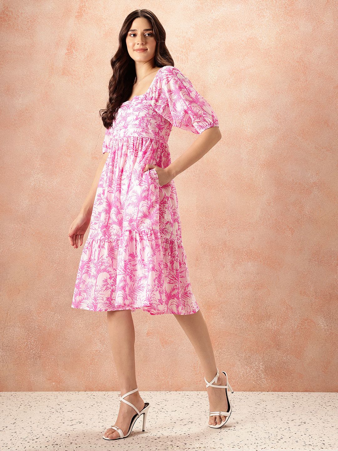 all about you Tropical Print Pure Cotton Smocked A-Line Dress