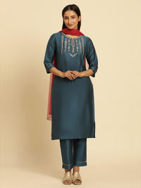W Embroidered Straight Kurta with Trouser & Dupatta