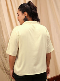 CURVY STREET Cream Comfort Satin Spread Collar Oversized Curved Casual Shirt