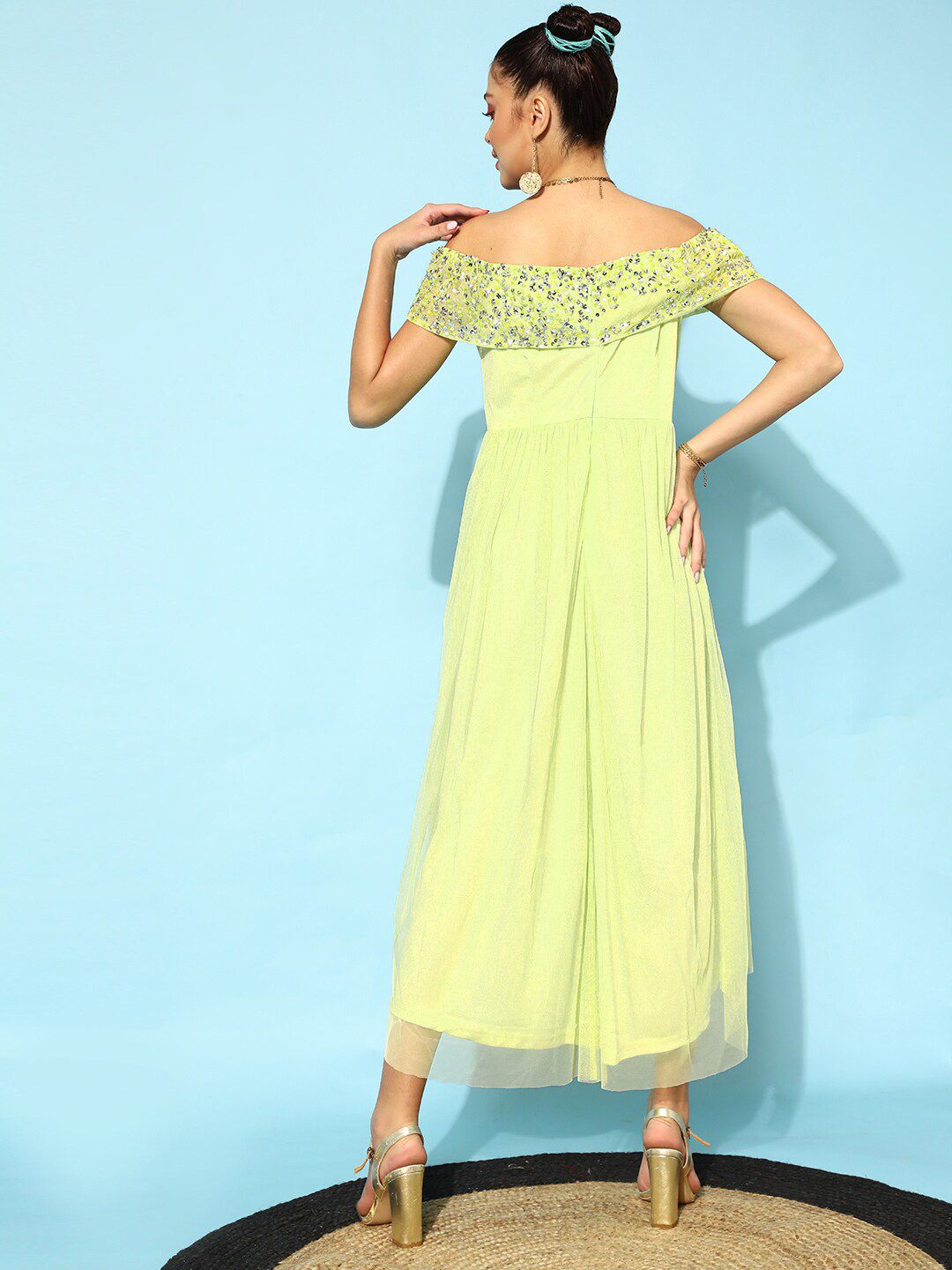 STREET 9 Women Lime Green Floral Dress