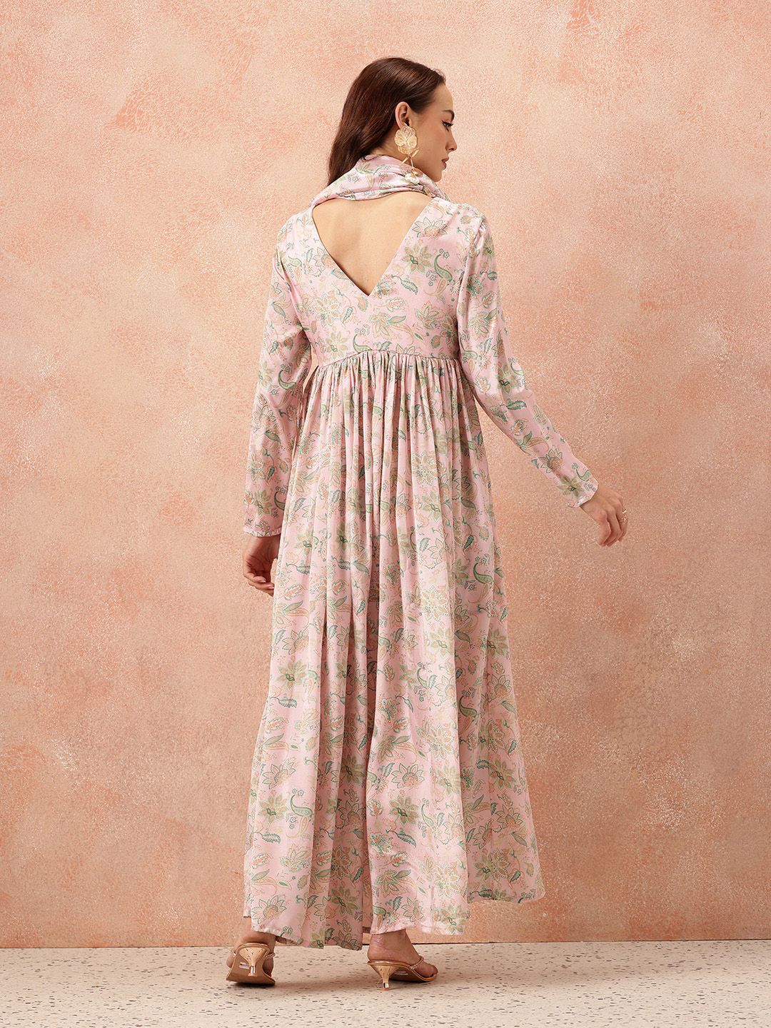 all about you Ethnic Motifs Printed Satin-Finish Festive Maxi Empire Dress with Scarf