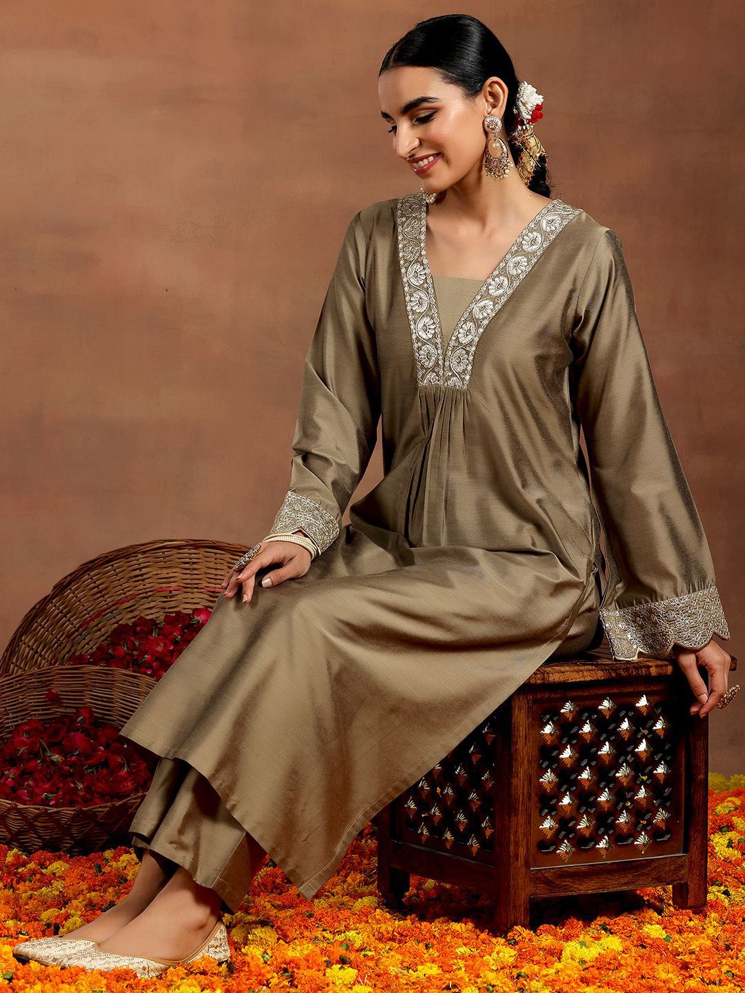 Gerua By Libas Women Floral Embroidered Regular Kurta with Trousers