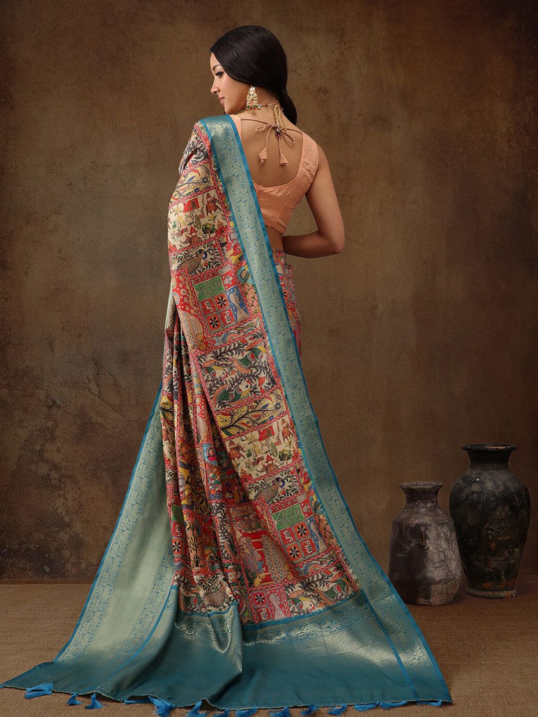 Silk Land Kanjeewaram Art Silk Zari Woven Digital Print saree