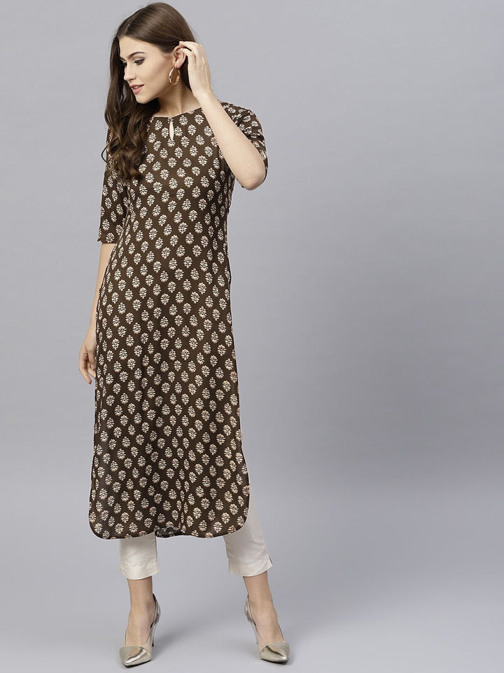 Gerua By Libas Women Coffee Brown  Beige Printed Straight Kurta