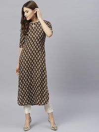Gerua By Libas Women Coffee Brown  Beige Printed Straight Kurta