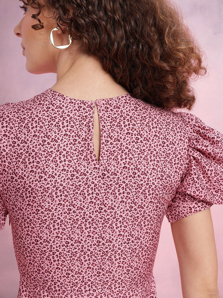 DressBerry Printed Puff Sleeve Fit & Flare Dress
