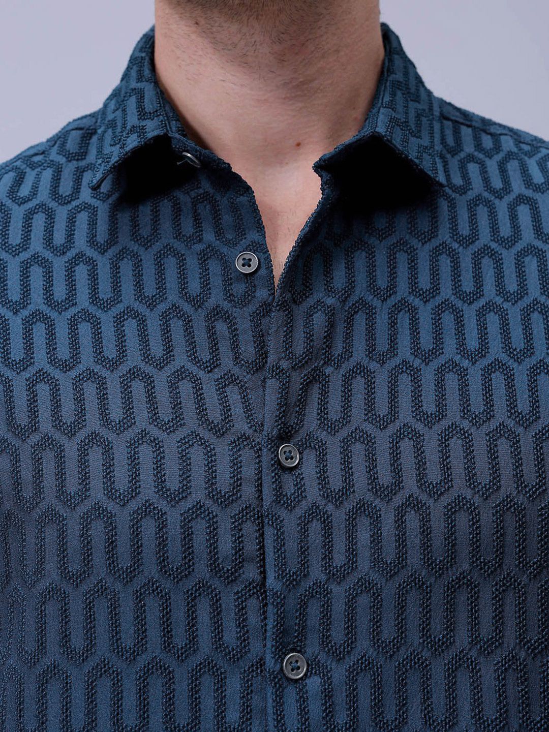 The Indian Garage Co Men Regular Fit Textured Jacquard Resortwear Shirt