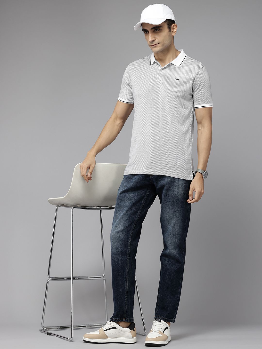 Park Avenue Striped Monochrome Slim Fit Polo T-shirt