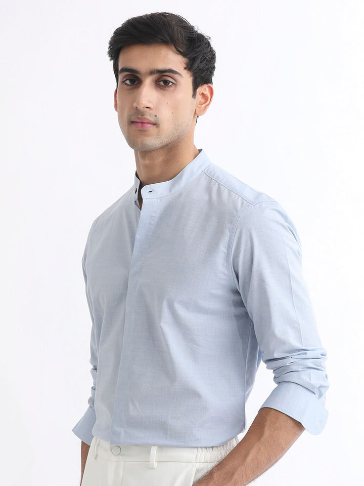 RARE RABBIT Men Cadmi Mandarin Collar Slim Fit Cotton Shirt