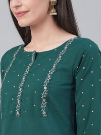 Varanga Women Green Floral Embroidered Kurta with Palazzos
