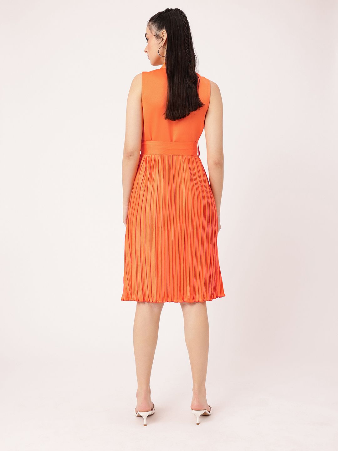 DressBerry Satin Sophistication Accordion Pleated Bow Detailed A-line Dress