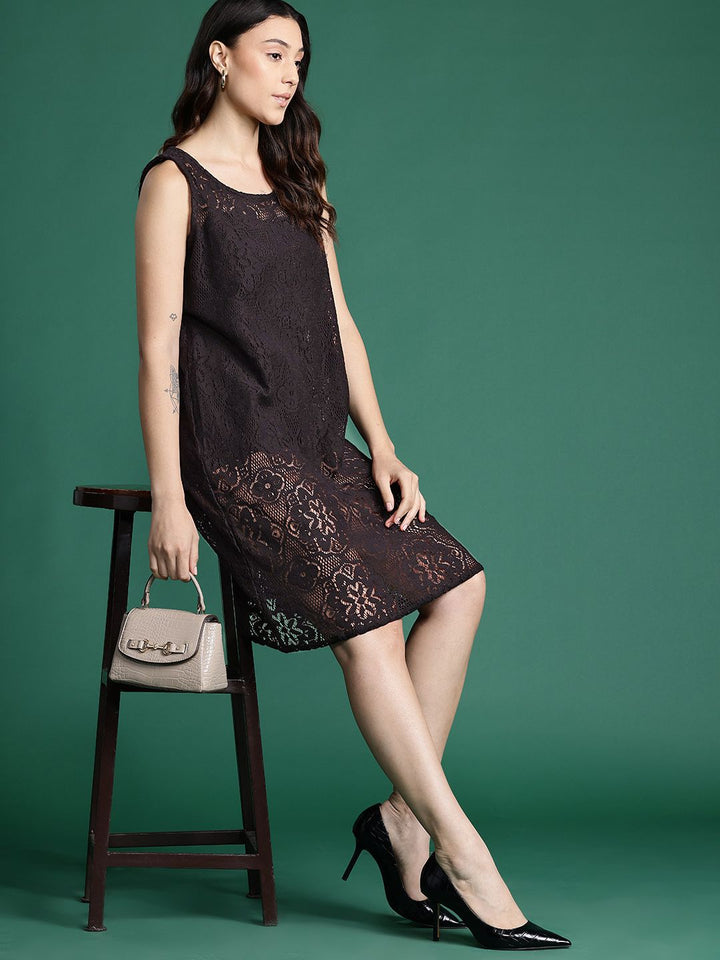 DressBerry Pure Cotton Self Designed Semi Sheer Sheath Dress
