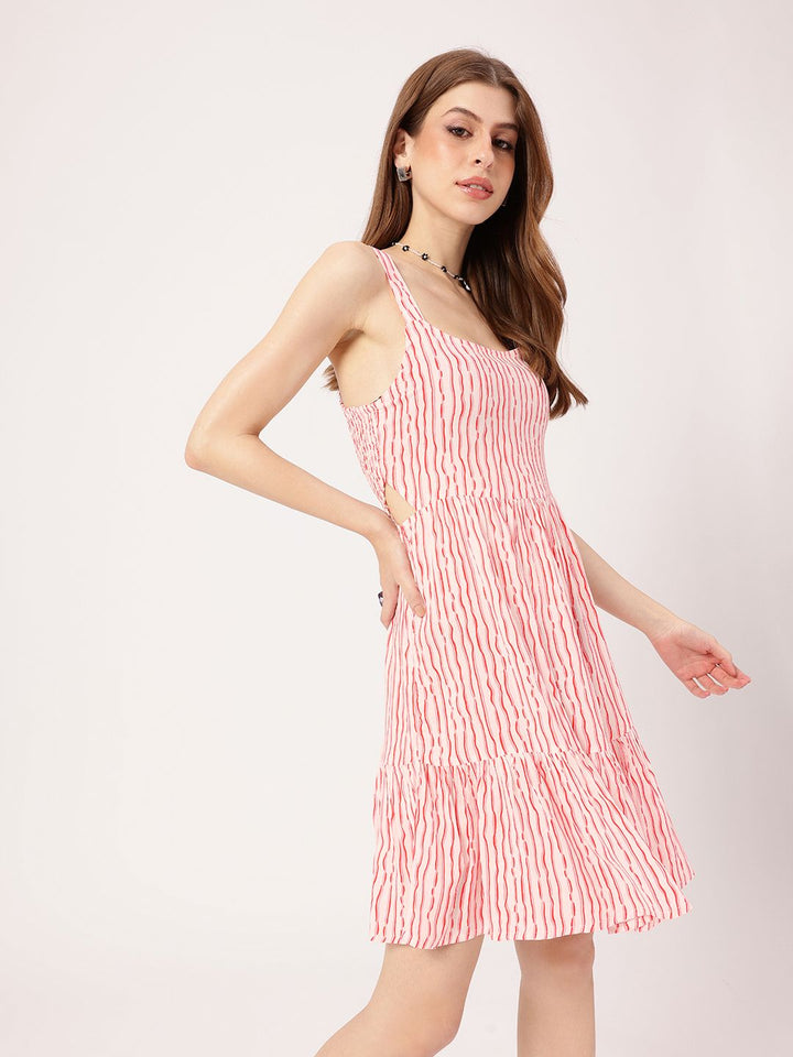 DressBerry Stripes With A Splash Of Color Shoulder Straps Cut-Out A-Line Dress
