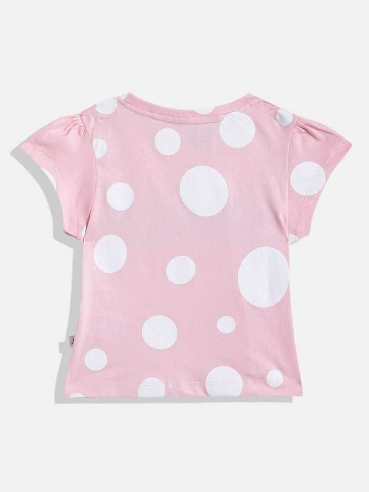Happy Faces Girls Polka Dots & Typography Printed Pure Cotton T-shirt