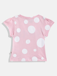 Happy Faces Girls Polka Dots & Typography Printed Pure Cotton T-shirt