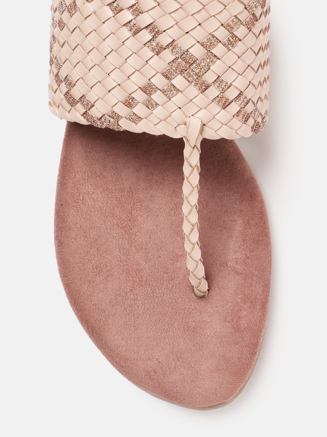 Mochi Women Woven Design Shimmery Ethnic Open Toe Flats
