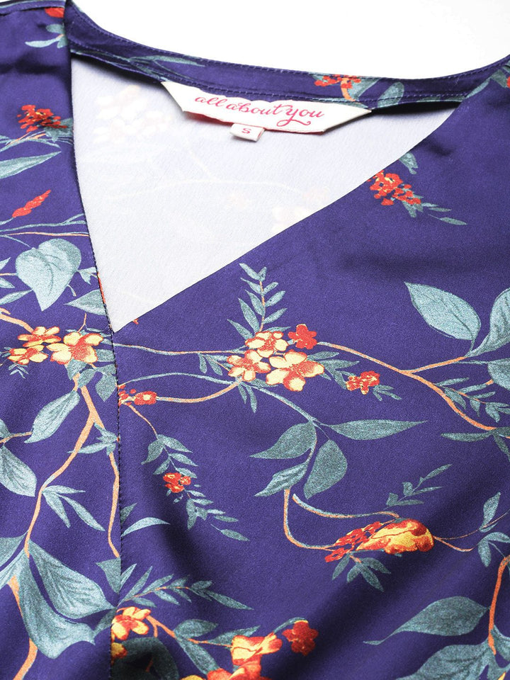 all about you Floral Print Satin-Finish Cinched Waist Top