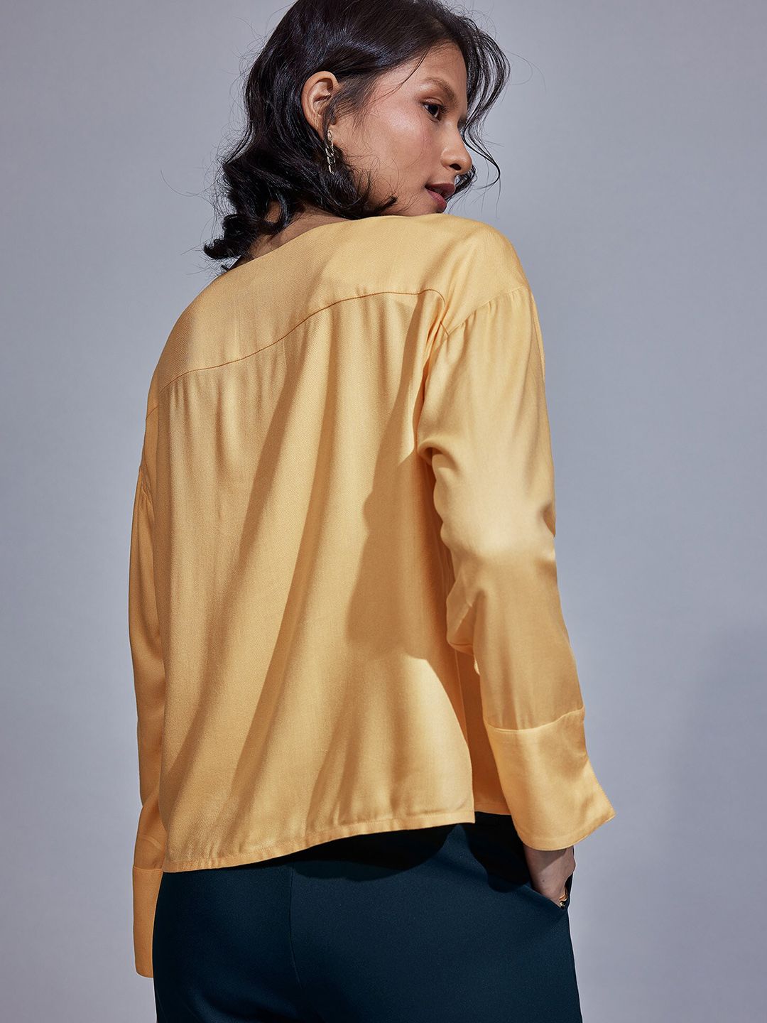 The Label Life Notched Neck Long Sleeves Top