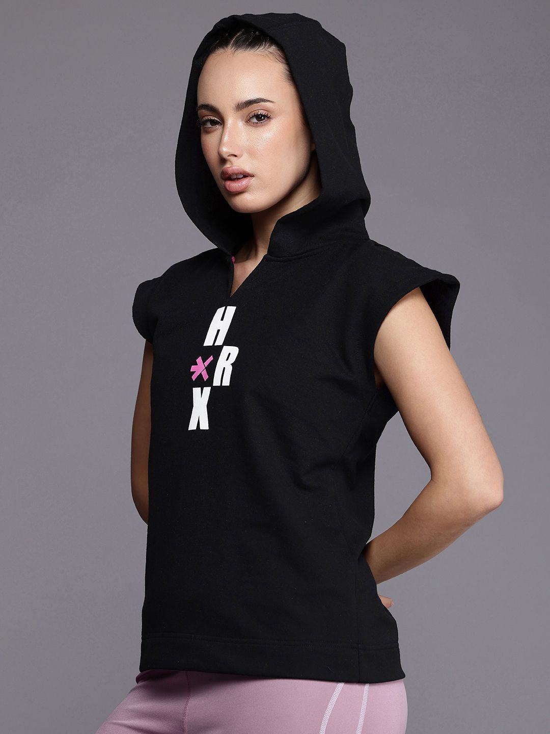 HRX by Hrithik Roshan Brand Logo Printed Hooded Sweatshirt