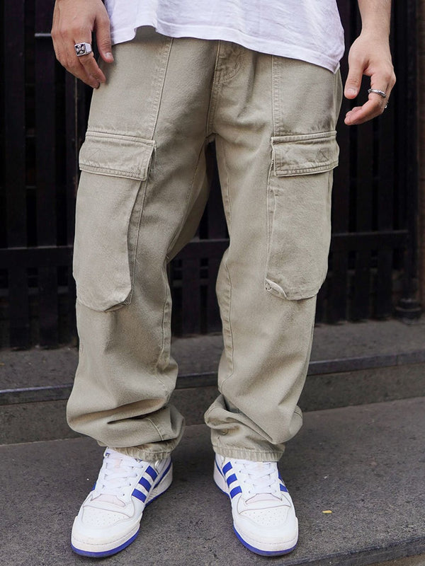 Powerlook Men Boyfriend Baggy Fit Clean Look Cotton Denim Cargo Jeans