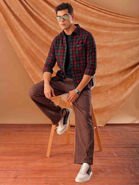 The Indian Garage Co. Spread Collar Slim Fit Tartan Checks Cotton Casual Shirt