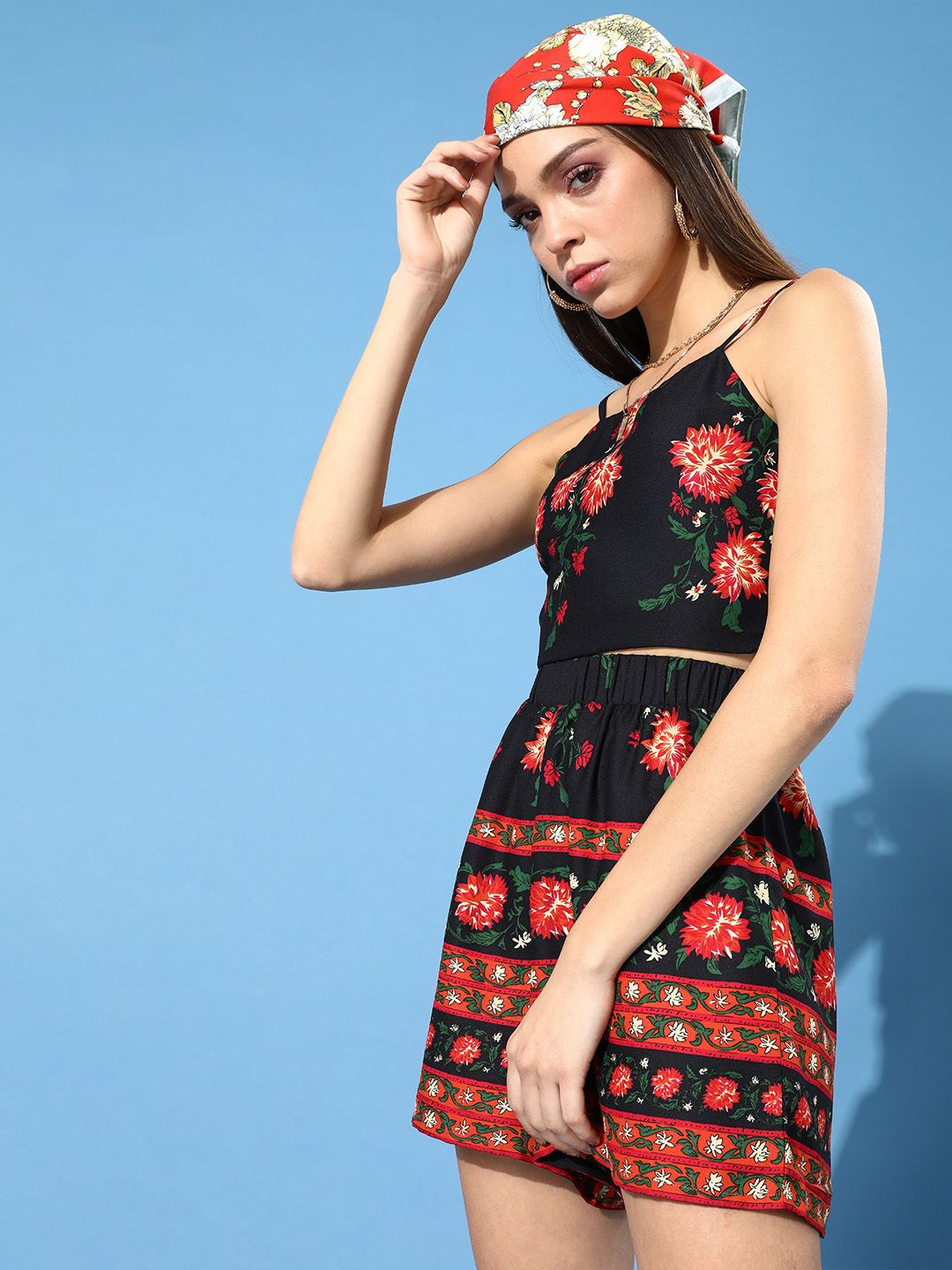 Berrylush Women Deep Navy Blue Printed Co-ord Set