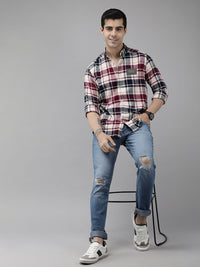THE BEAR HOUSE Ardor Edition Men White Slim Fit Tartan Checked Pure Cotton Casual Shirt
