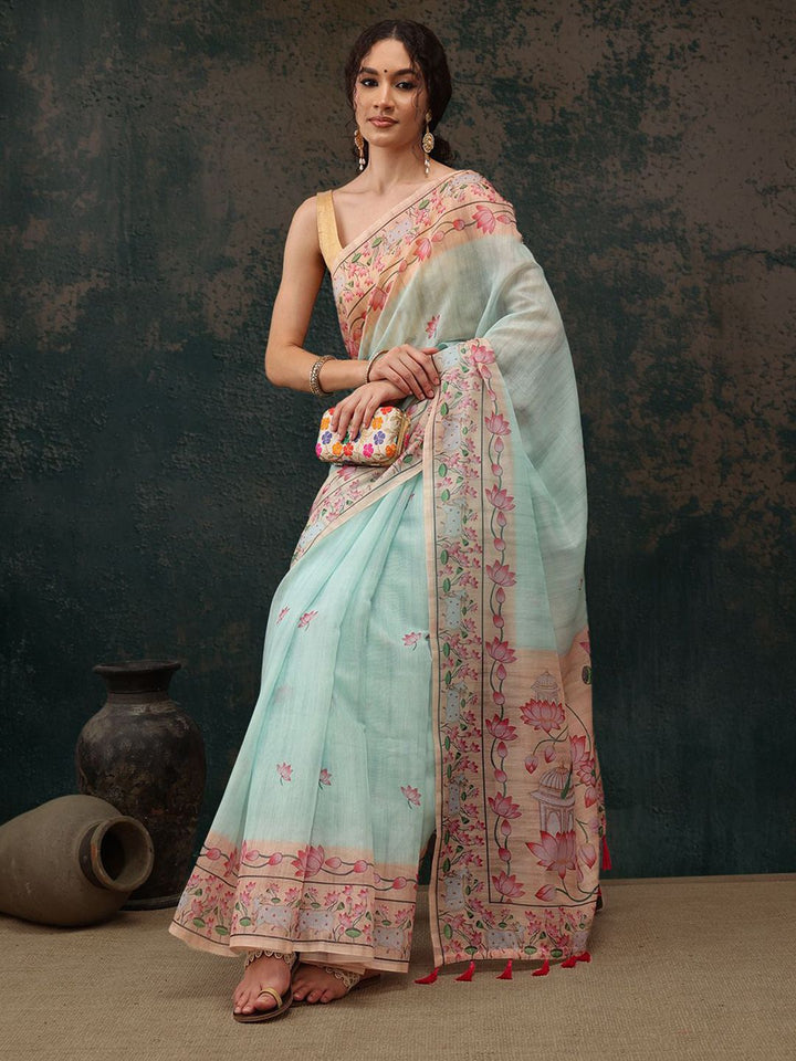 Floral Chanderi Saree With Tassels