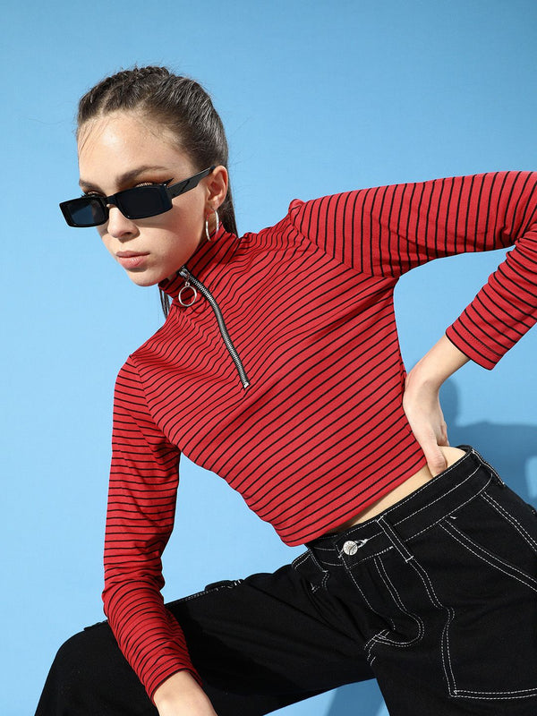 STREET 9 Women Gorgeous Red Abstract Cropped Top