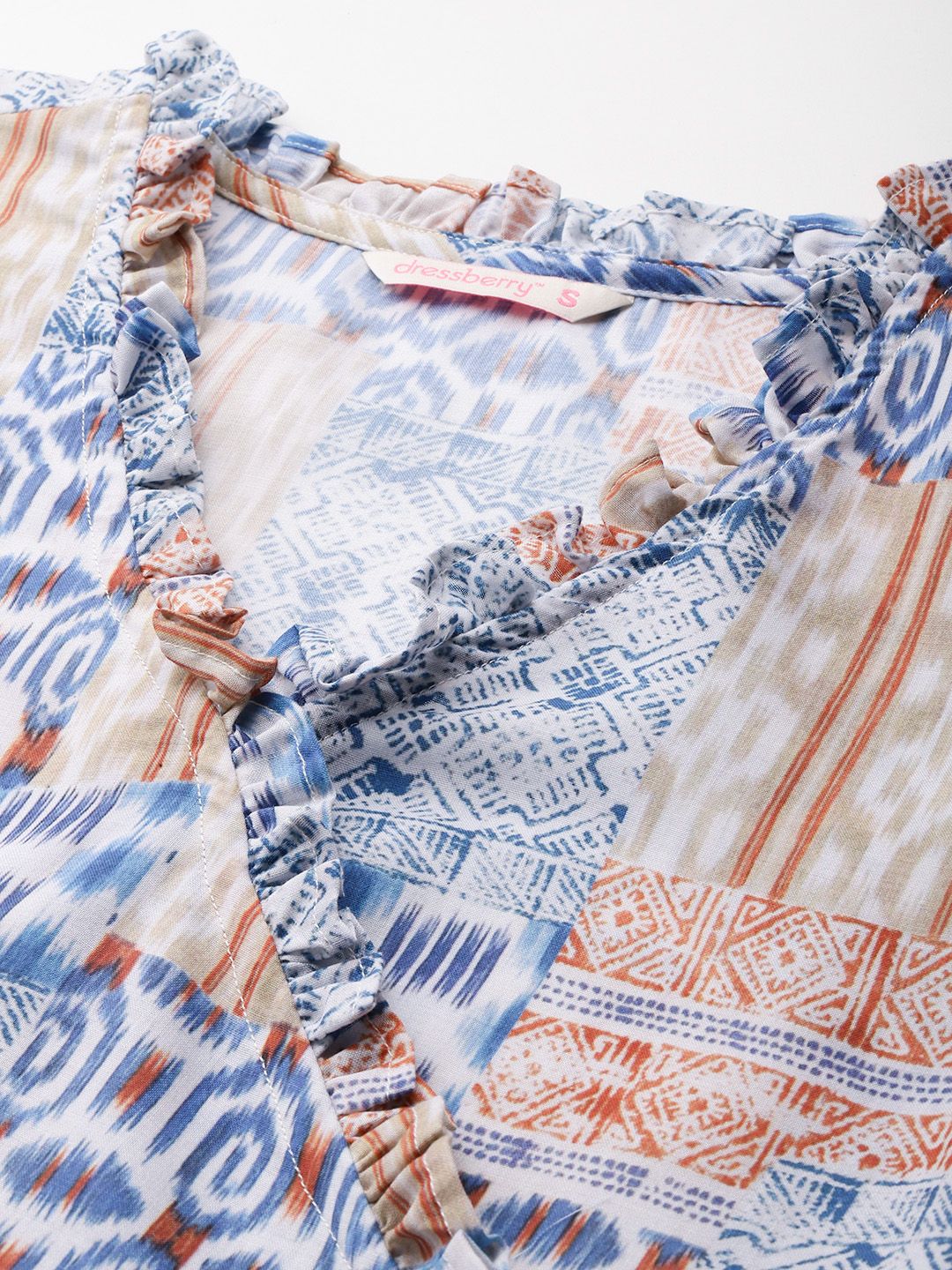 DressBerry Geometric Printed Puff Sleeves Wrap Top