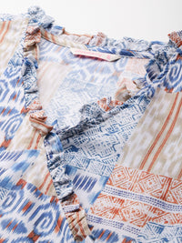 DressBerry Geometric Printed Puff Sleeves Wrap Top