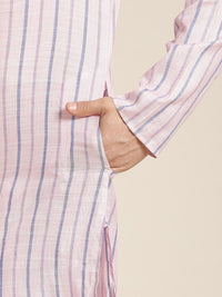 SOJANYA Men Pink & Blue Pure Cotton Striped Kurta
