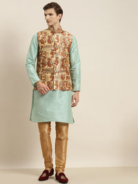 SOJANYA Kurta Belang Hijau Laut Lelaki dengan Jaket Churidar & Nehru