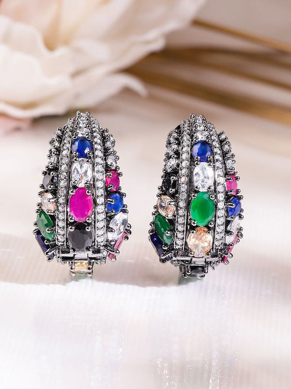 Rubans Black-toned Multicolour Gemstone & Pubic Zirconia Studded Penyata Anting-anting