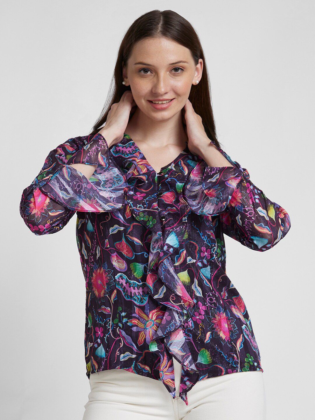 SPYKAR Classic Floral Printed Spread Collar Opaque Cotton Casual Shirt