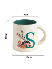 Chumbak Off White &amp; Blue Printed Ceramic Glossy Mug 300 ml
