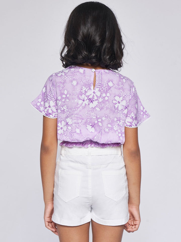Global Desi Lavender Floral Print Blouson Top