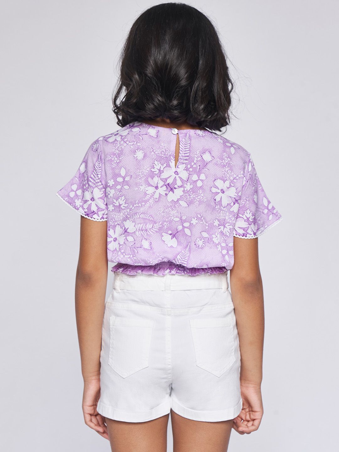 Global Desi Lavender Floral Print Blouson Top