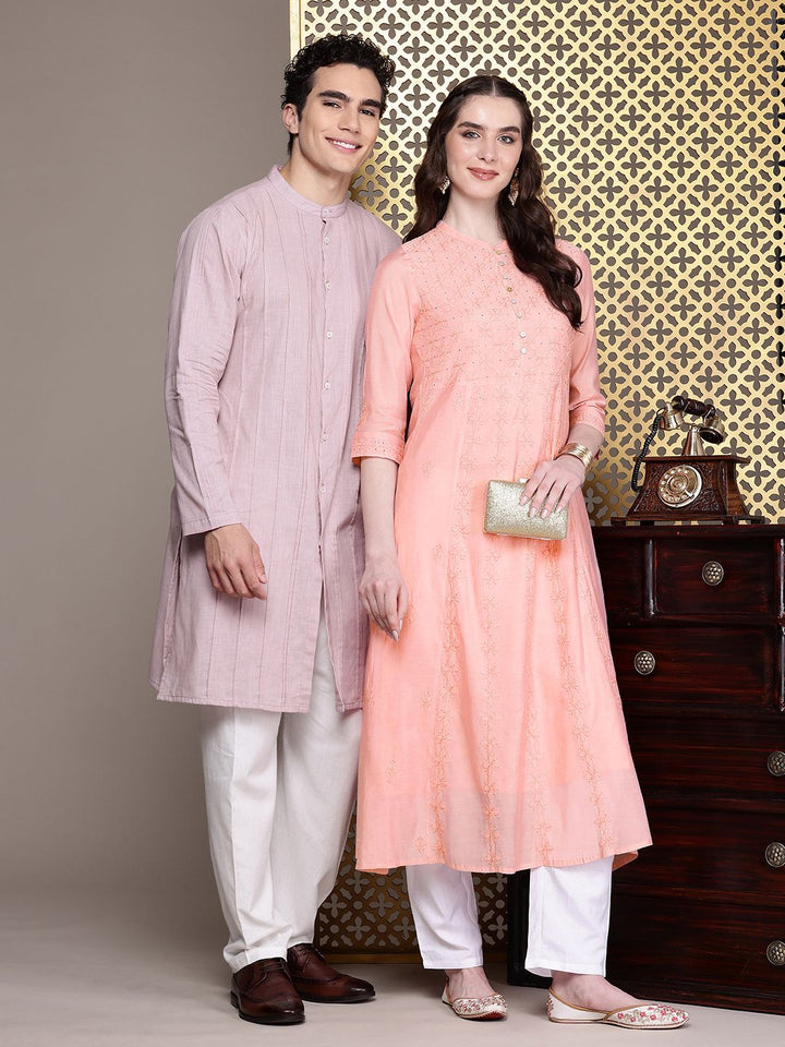 House of Pataudi Jashn Chikankari Floral Embroidered Thread Work Floral Kurta