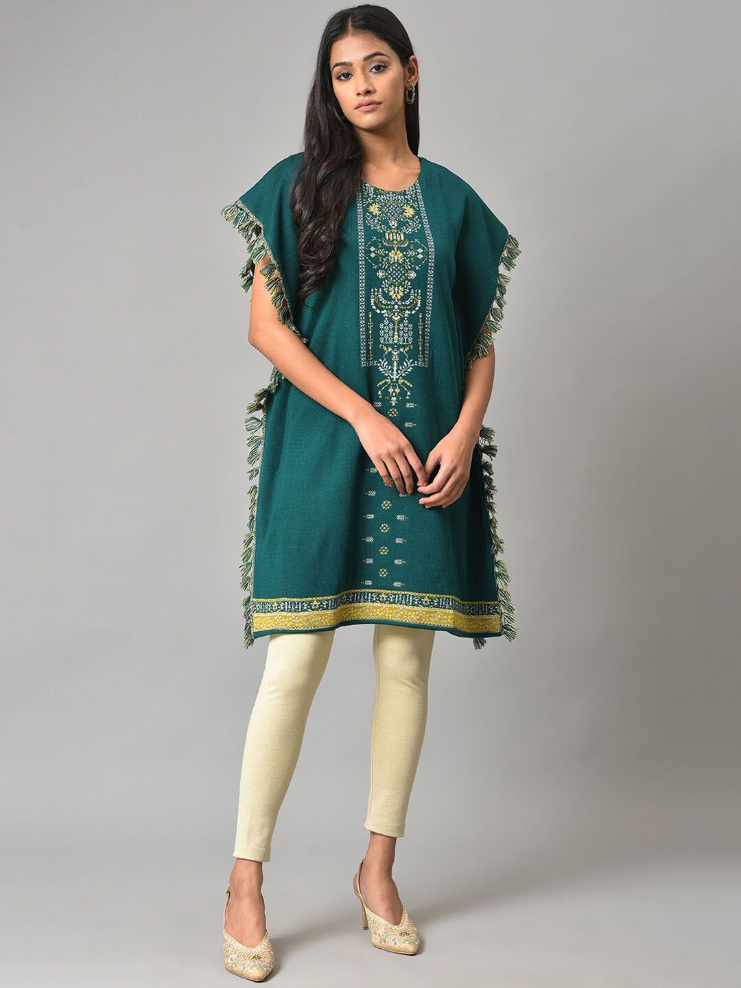 W Ethnic Motifs Printed Flared Sleeves Acrylic Kaftan Kurti