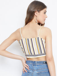 Berrylush White & Yellow Striped Cinched Waist Top