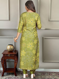 KALINI Floral Embroidered V-Neck Thread Work Straight  Kurta with Trousers & Dupatta