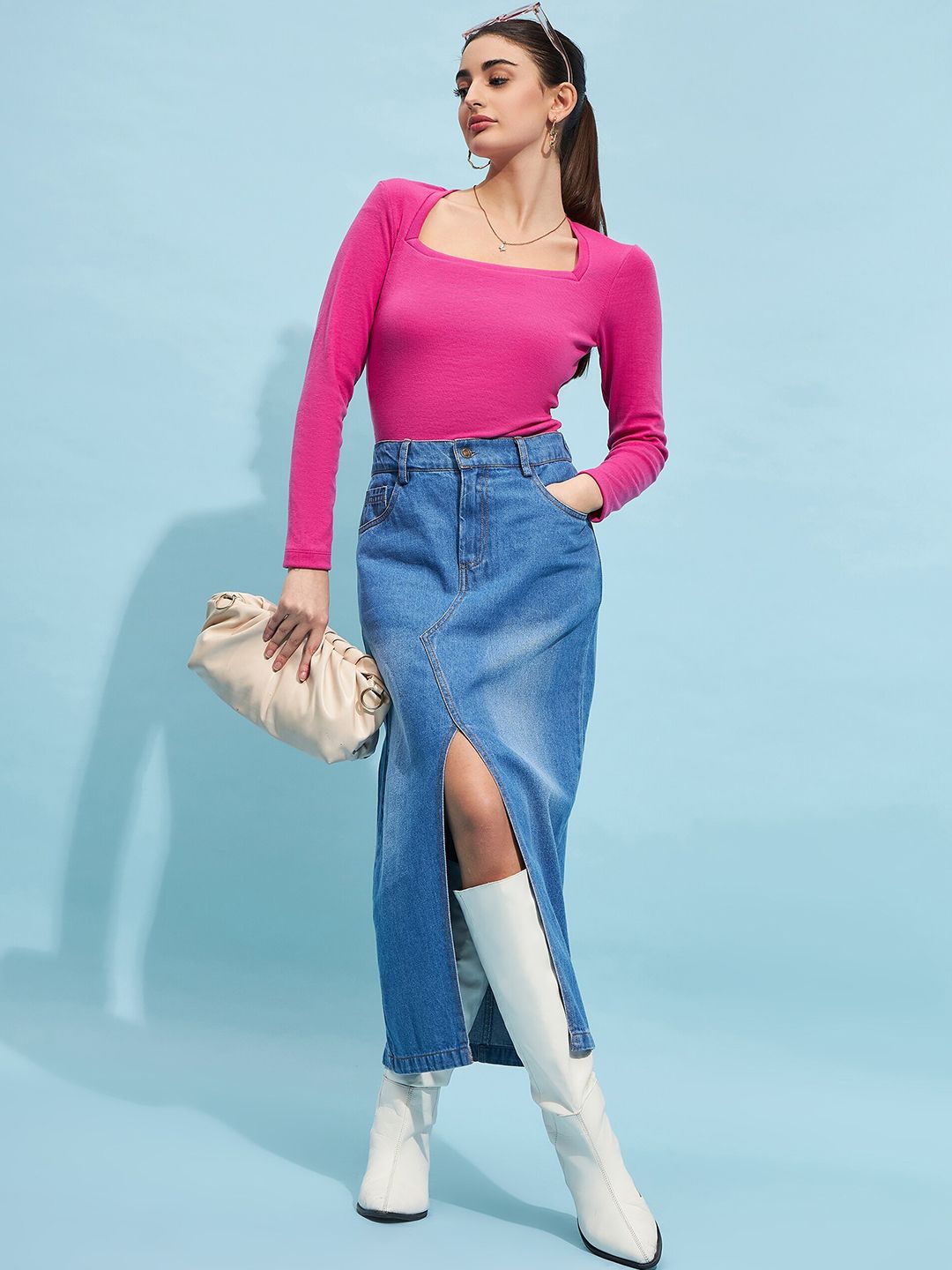 STREET 9 Square Neck Fitted Cotton Top