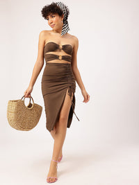 DressBerry Ruched Euphoria Cut-Out Ruched Slit Bandeau Midi Dress