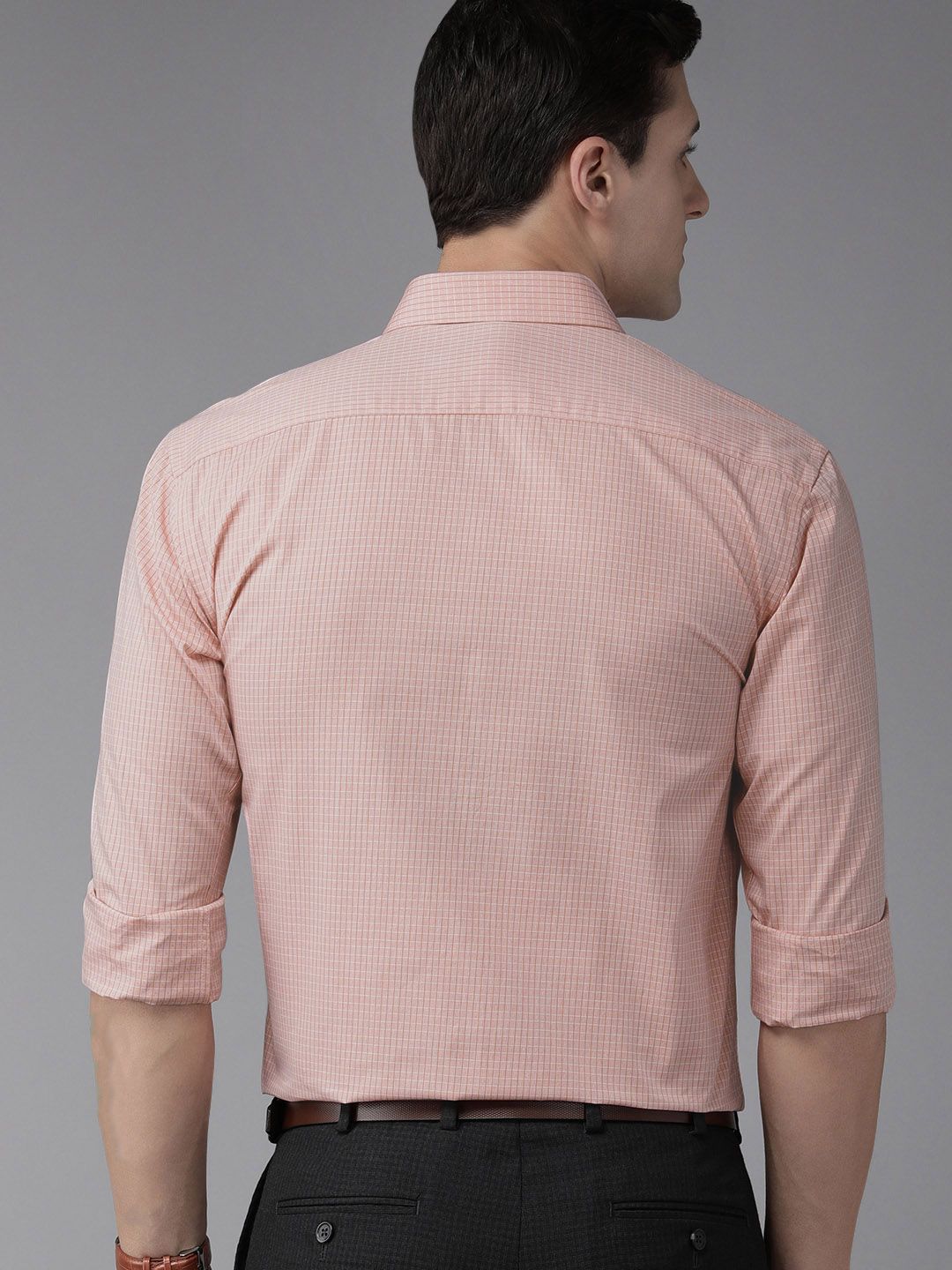 Park Avenue Men Dusty Pink Slim Fit Checked Pure Cotton Formal Shirt