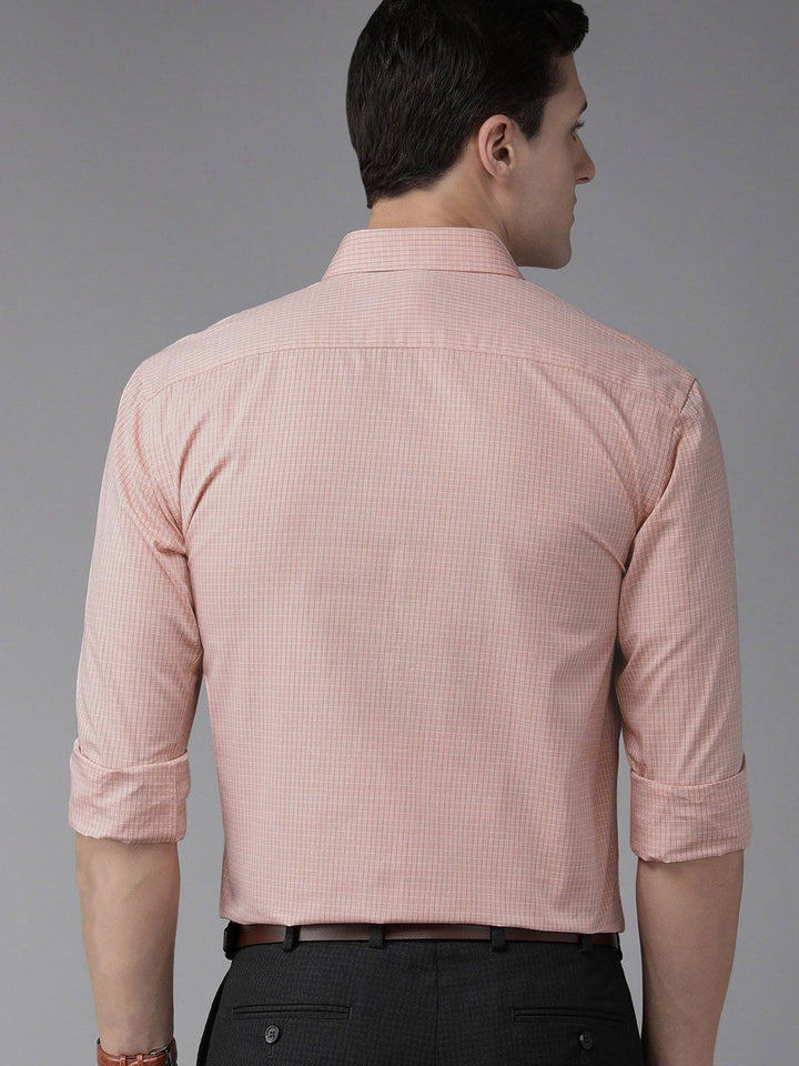 Park Avenue Men Dusty Pink Slim Fit Checked Pure Cotton Formal Shirt