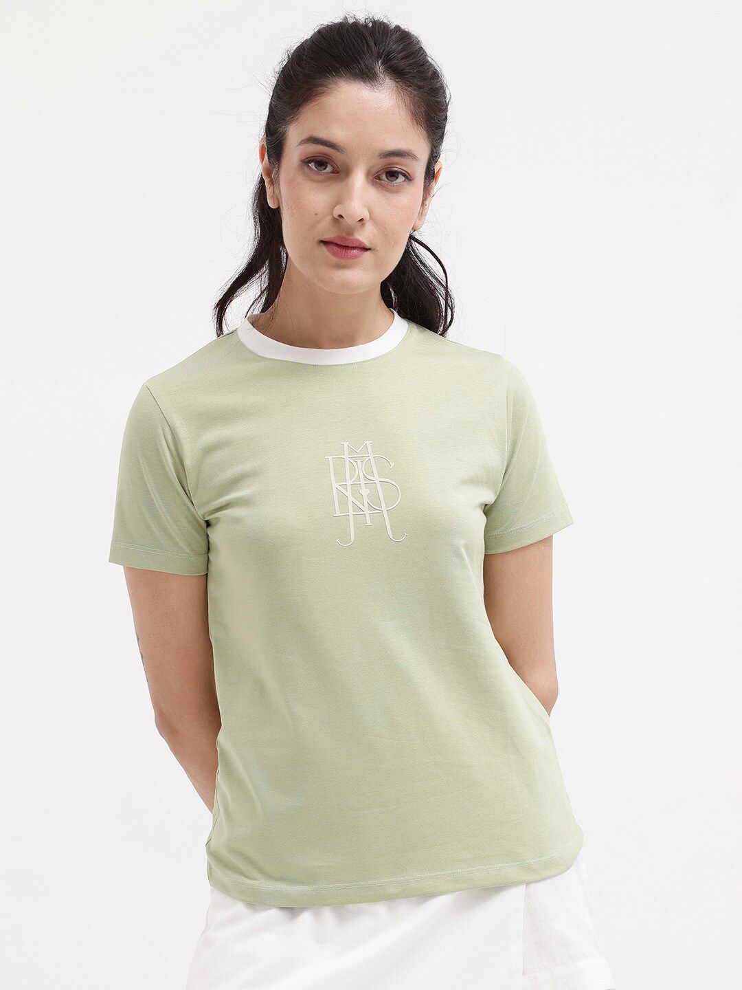 RAREISM Round Neck Typography Printed Cotton T-shirt