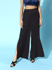 SASSAFRAS Women Stylish Black Solid High-Rise Trousers