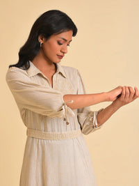 W Off White Floral Embroidered A-Line Maxi Dress With Belt